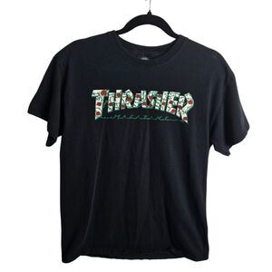 Thrasher Roses Boyfriend Fit T Shirt Streetwear Graphic Tee Black Floral Size M